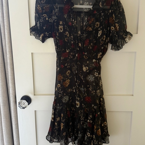 DOEN Black Silk Floral Print Mini Dress - Picture 1 of 6